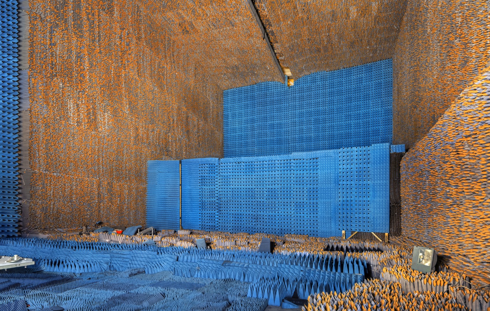 View inside a huge radio frequency anechoic chamber.